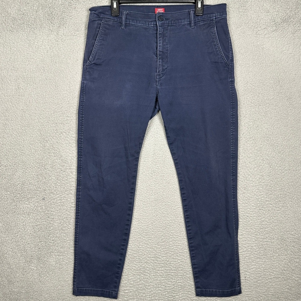 Levis XX Chino Pants Mens 34X32 Standard Taper Navy Blue Flat Front Stretch EUC